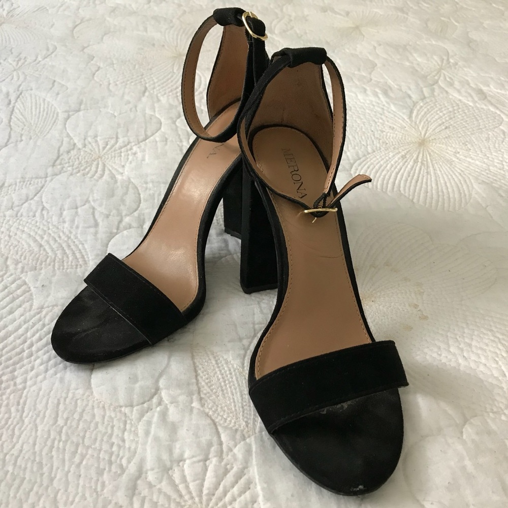 Merona Lulu Black Faux Suede Block Heels